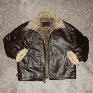 Men's 2XL 3XL 4XL brown bomber aviator coat shearling leather B-3 flight jacket
